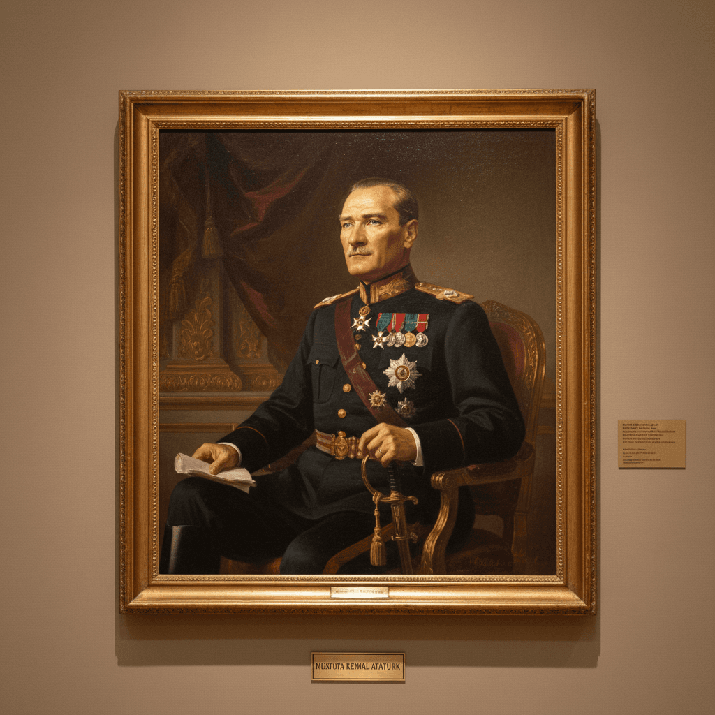 Vollständiges Ölporträt von Atatürk in formeller Pose