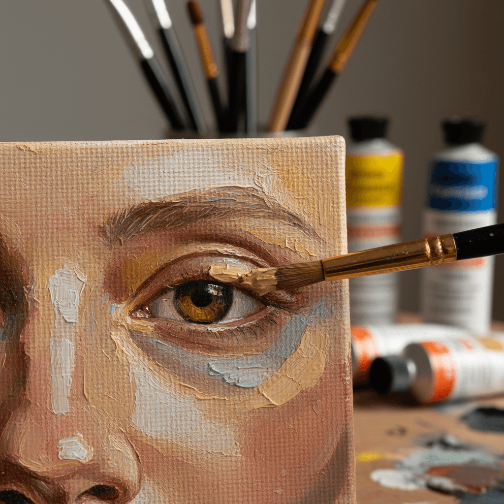 Detailaufnahme der Ölmalerei-Textur und Pinselführung